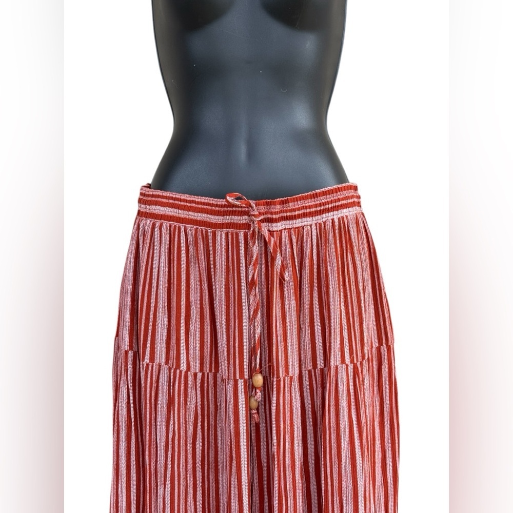 DAVI & DANI RUST STRIPE
RUFFLE CASUAL PANT sz small pockets preloved boho - Picture 8 of 13